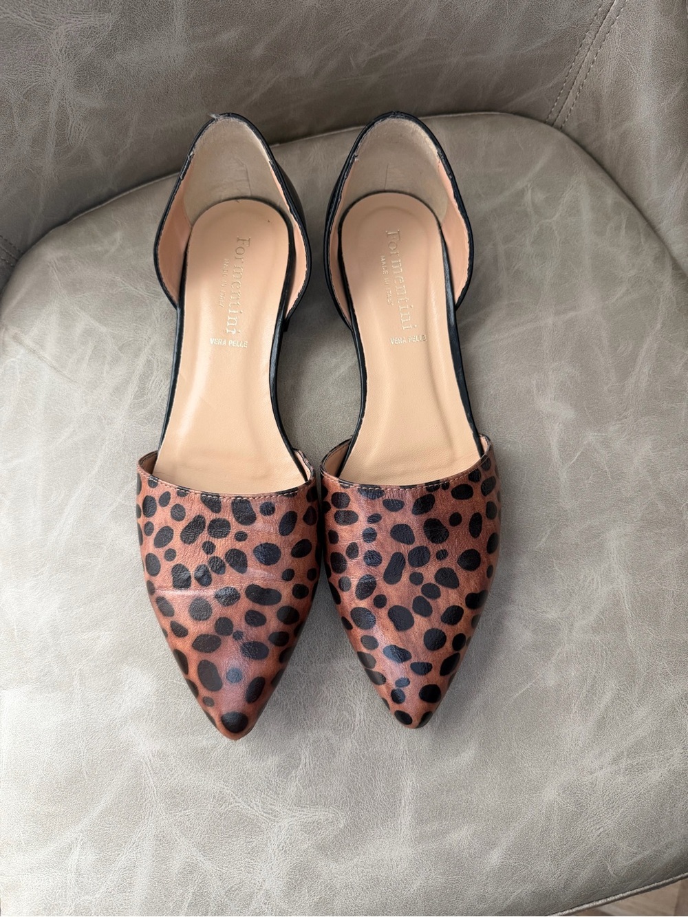 Formentini Leopard-Print Pointed D'Orsay Flats - Brown/Black
